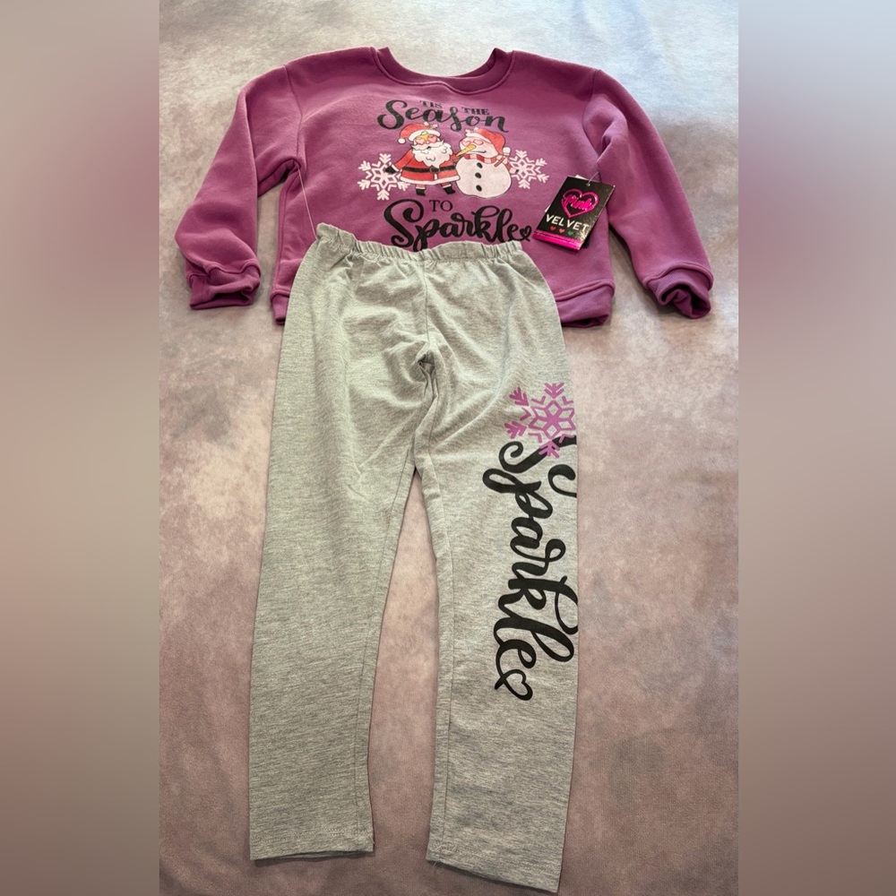Velvet Kids Light Gray Leggings with Purple Snowflake